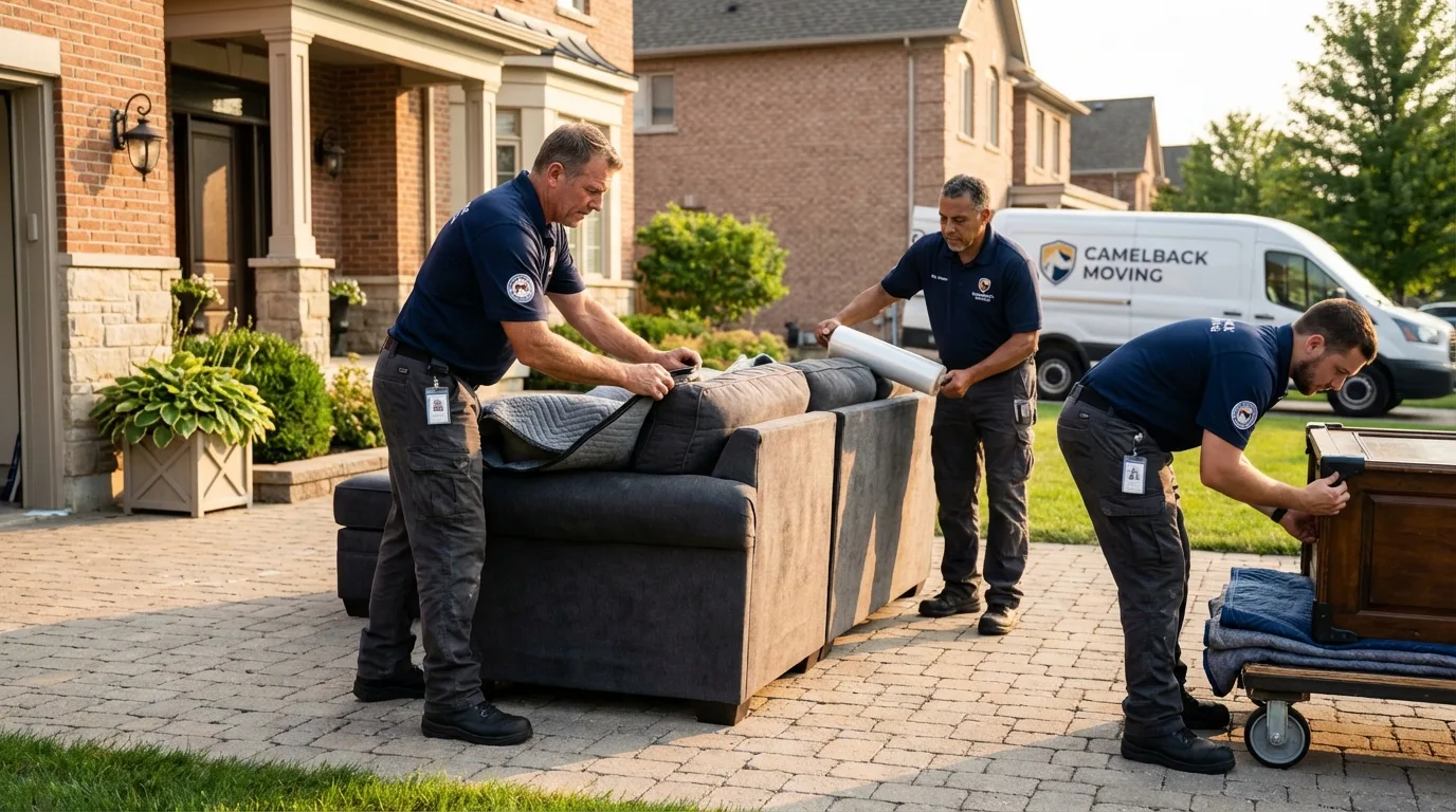 Large estate moving crew wrapping furniture in Valley City, ND
